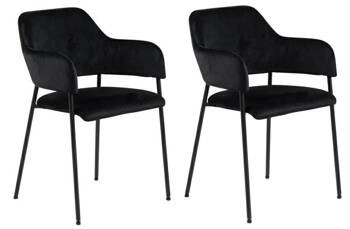 Sada 2 sametových černých židlí Lima s područkami