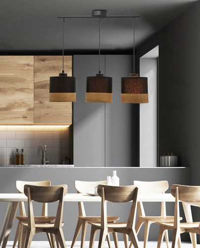 Závěsná lampa Porto černá 3x60W E27 stínidlo černá+hnědá