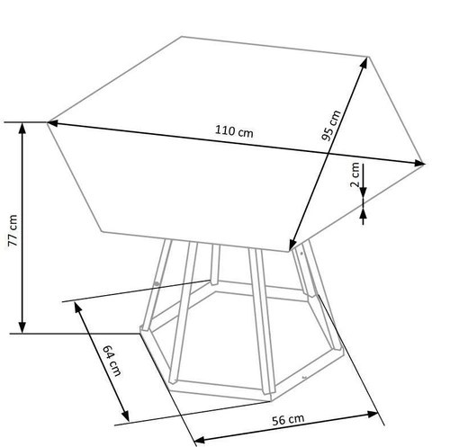 Jídelní stůl Hexis moderní šestiúhelníkový, přírodní dub s černou nohou 110 cm