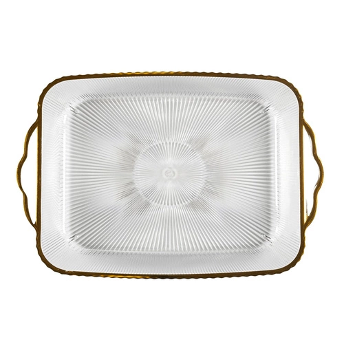 Dekorační tác Mirage Intesi transparentní se zlatým okrajem 41 cm na servírování nápojů