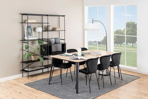 Kovový regál Angus černý industriální do obýváku se skříňkou a policemi 172 cm Actona