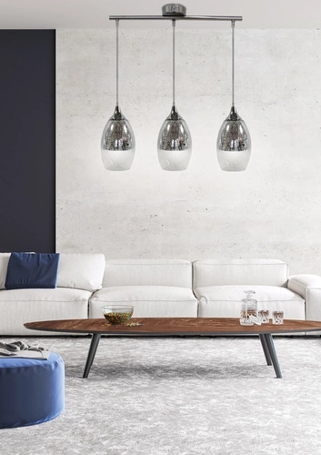 Závěsné svítidlo Celia stříbrné skleněné 3bodové moderní do obýváku a nad stůl
