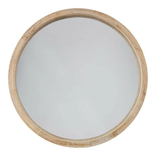 Kulaté zrcadlo Olav 52 cm v přírodním dřevěném rámu na zeď do obýváku