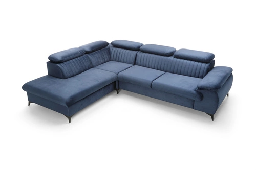 Rohová rozkládací pohovka Lund L levá, tmavě modrá, skandinávský styl, s úložným prostorem do obýváku