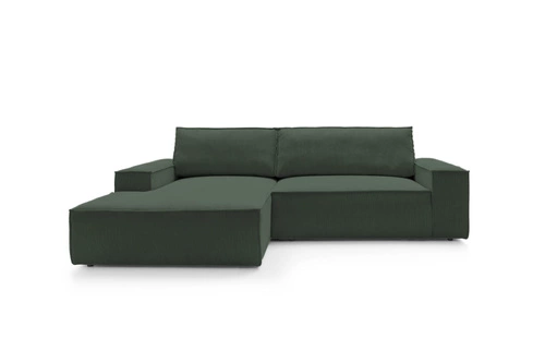 Rohová sametová rozkládací pohovka Molde M levá zelená s úložným prostorem do obývacího pokoje