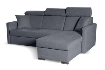 Moderní rohová rozkládací pohovka s úložným prostorem Mils do obýváku šedá modrá