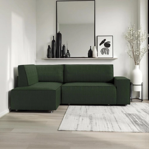 Rohová rozkládací pohovka Molde L levá manšestrová modrá s úložným prostorem do obýváku Intesi