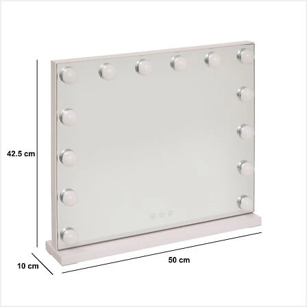 LED zrcadlo Holly k toaletnímu stolku v bílem rámu obdélníkové s osvětlením 50x42,5 cm