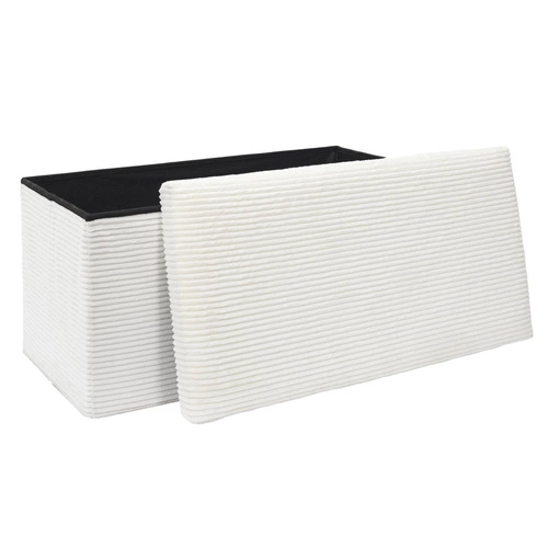 Skládací bílý manšestrový taburet Medford s úložným prostorem obdélníkový do předsíně a ložnice