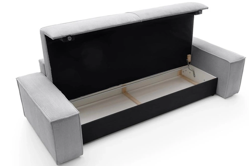 Rozkládací pohovka s úložným prostorem Molde modrý manšestr 3místná na spaní do obýváku