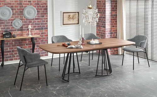 Rozkládací jídelní stůl Every ořechový moderní loftový s černými nohami 180 cm Intesi