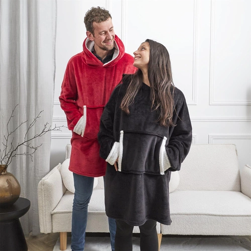 Intesi Snuddie fleecová deka s kapucí bordó teplá na pohovku do obýváku