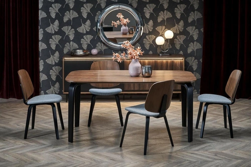 Jídelní stůl Filore ořech 160 cm moderní obdélníkový loftový s černými nohami