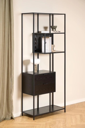 Knihovna Seaford II loftová s 2 zásuvkami černý jasan