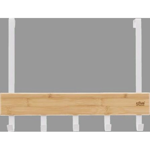 Natureo bílý bambusový závěsný věšák na dveře s 5 háčky do předsíně a koupelny