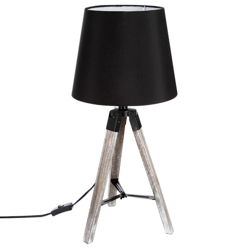 Stojací lampa do obýváku Runo Atmosphera černá moderní dřevěná s textilním stínidlem 58 cm