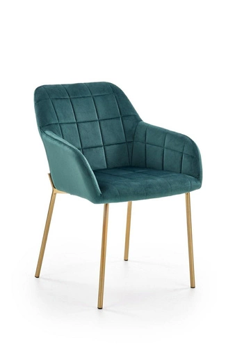 Jídelní židle Minnesota zelená, čalouněná sametem s područkami na zlatých nohách