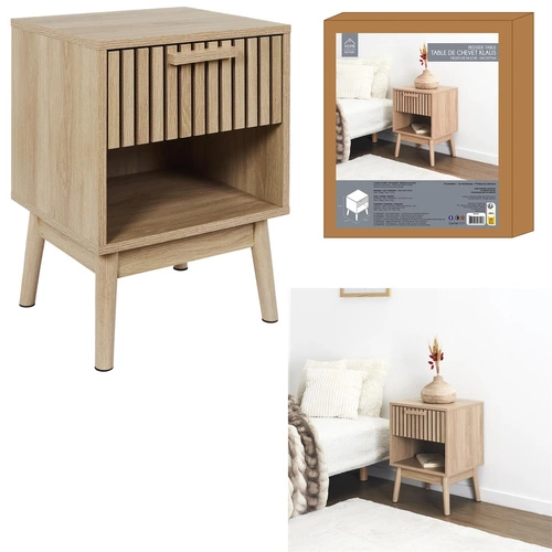 Noční stolek Intesi Klaus 40 cm, skandinávský s frézovaným čelem v přírodní barvě