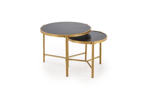 Sada 2 kulatých konferenčních stolků Kalund černý mramor zlatý glamour do obýváku Intesi