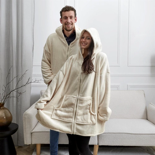 Zateplená rozepínací mikina/ snuddie s kapsou béžová