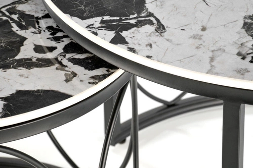 Sada 2 kulatých konferenčních stolků Dariam černý mramor moderní do obýváku Intesi