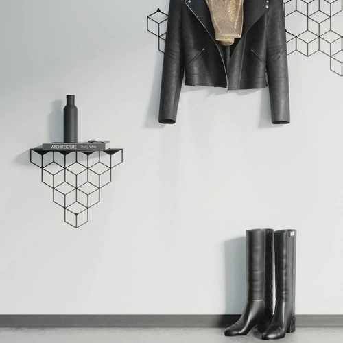 Moderní bílá nástěnná police Stiga POLYHEDRA kovová na knihy a dekorace 37 cm