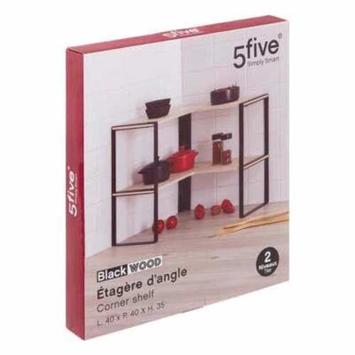 Rohová loftová police Blackwood dvoupatrová do obýváku a kuchyně kovová černo-dřevěná 40 cm