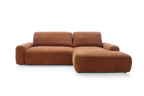 Moderní rohová manšestrová pohovka s rozkladem Domle pravá terakota do obýváku