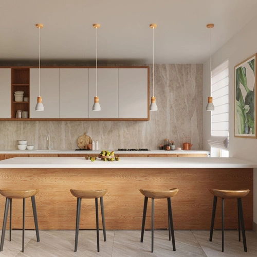 Závěsné svítidlo QUBIC šedé betonovo-dřevěné nad kuchyňský ostrůvek a do jídelny moderní