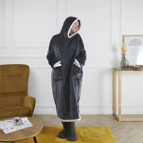 Intesi Snuddie fleecová deka s rukávy šedá na pohovku teplá do obýváku a ložnice