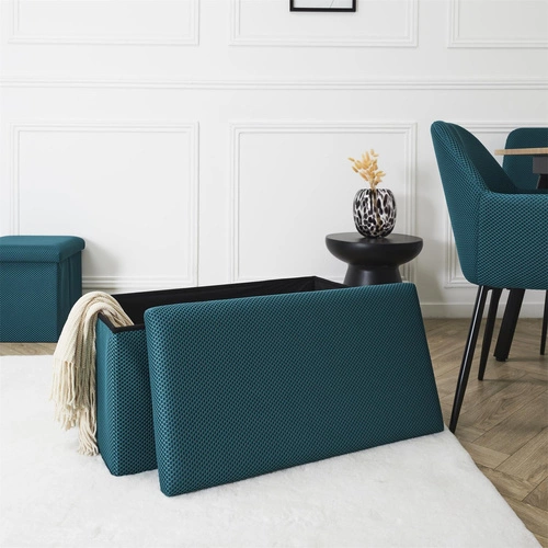 Moderní tyrkysový obdélníkový taburet se schovkou Velse Atom do předsíně a dětského pokoje