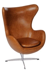 Kožené křeslo ušák Egg hnědé, otočné, moderní glamour do obýváku