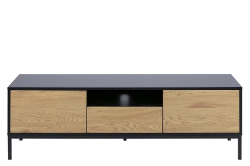 Komoda Seaford 140 cm černá přírodní dub industriální se zásuvkami do obýváku RTV Actona