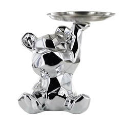 Dekorační figurka medvěd origami Intesi keramická se stříbrným podnosem do obýváku a předsíně