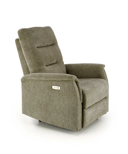 Relaxační křeslo Tiala rozkládací do obýváku s podnožkou a USB olivové moderní