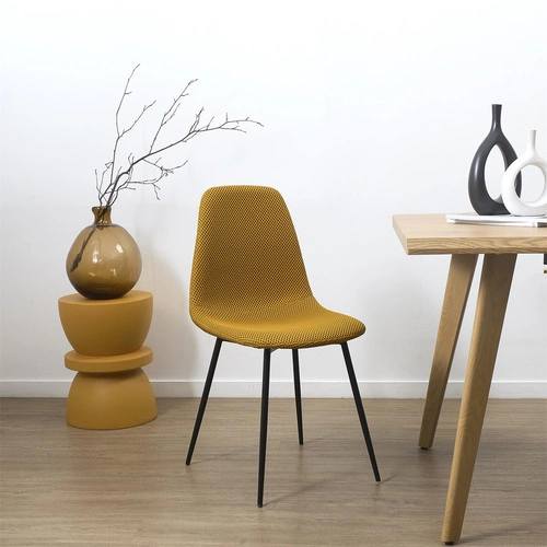 Čalouněná žlutá jídelní židle Pori Intesi moderní na černých nohách do kuchyně a jídelny