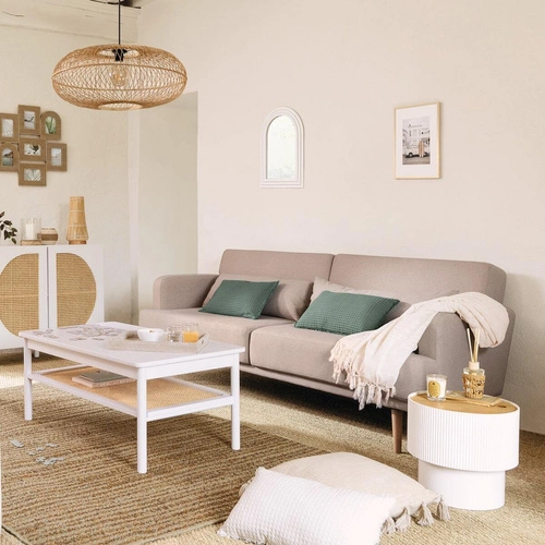 Rozkládací pohovka Jack béžová 3místná s funkcí spaní do obývacího pokoje sametová Atmosphera