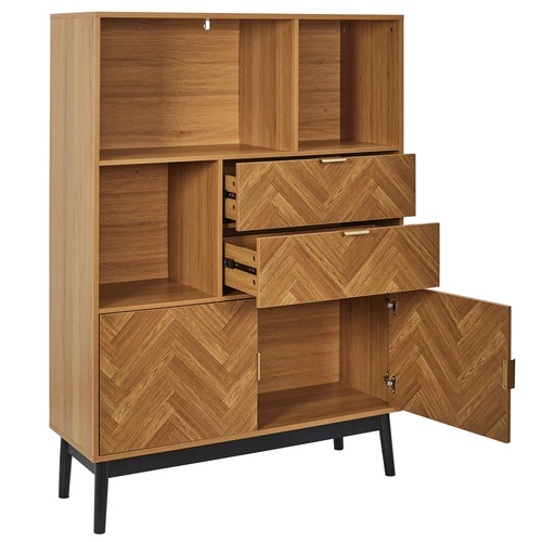 Skandinávská dřevěná knihovna s šuplíky Felix do obýváku a ložnice v přírodní barvě