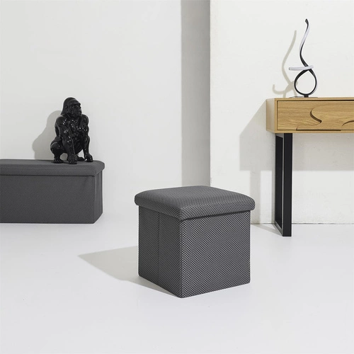 Skládací taburet s úložným prostorem Vels Atom šedý moderní do předsíně a studentského pokoje 38x38 cm