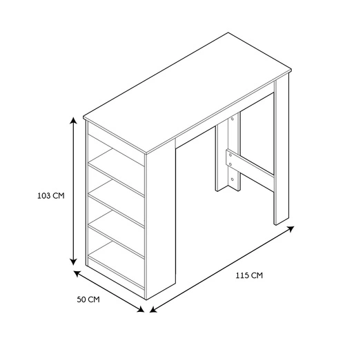 Barový stůl Blox přírodní s policemi do kuchyně a obýváku moderní obdélníkový 115 cm
