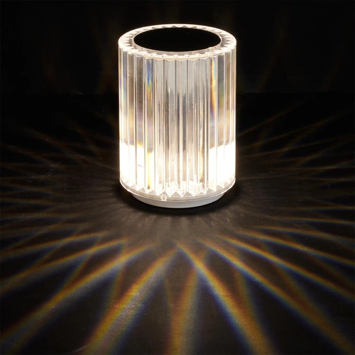 LED noční lampička křišťálová Intesi moderní bílá přenosná do ložnice a obývacího pokoje