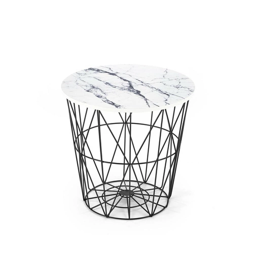 Konferenční stolek Rissa kulatý bílý mramor moderní s úložným prostorem do obýváku Intesi 42 cm