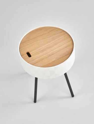 Kulatý bílý skandinávský konferenční stolek s úložným prostorem do obýváku 38 cm