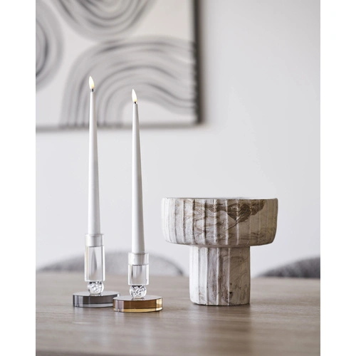 House Nordic skleněný svícen šedo‑bílý moderní do obýváku 13 cm