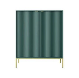 Vysoká zelená komoda s drážkováním na zlatých nohách moderní do obýváku Intesi 104 cm