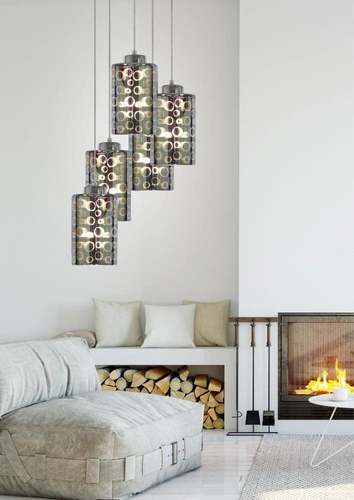 Moderní závěsné svítidlo Nocturno talíř chrom 5 světel do obýváku a jídelny