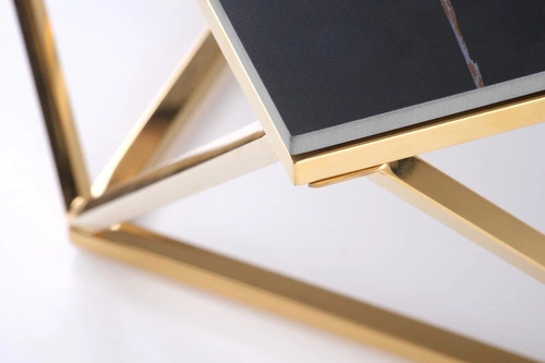 Konferenční stolek Artus čtvercový černý mramor a zlatý moderní glamour do obýváku 80x80 cm