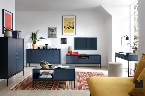 Moderní obdélníkový konferenční stolek Evora modrý se zásuvkou do obýváku Intesi