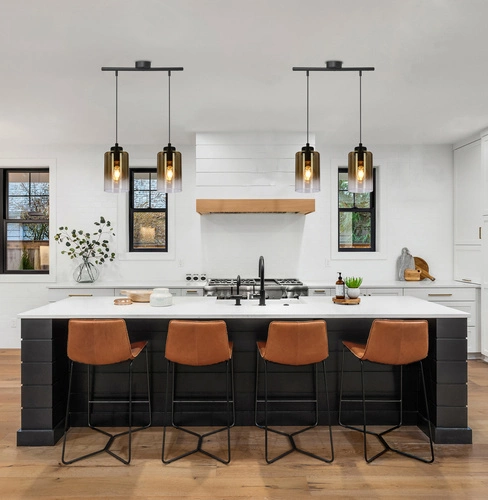 Moderní závěsné svítidlo Aspra černé jantarové sklo do obýváku a ložnice 2 zdroje