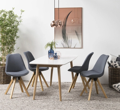 Čalouněná židle Dima Actona šedá skandinávská do jídelny a obývacího pokoje na dřevěných nohách